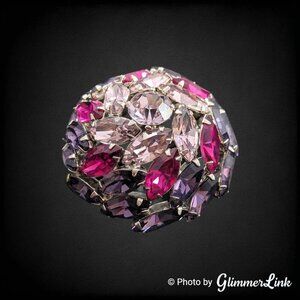 Vintage Purple & Pink Round High Dome Navette Marquise Silver Tone Brooch